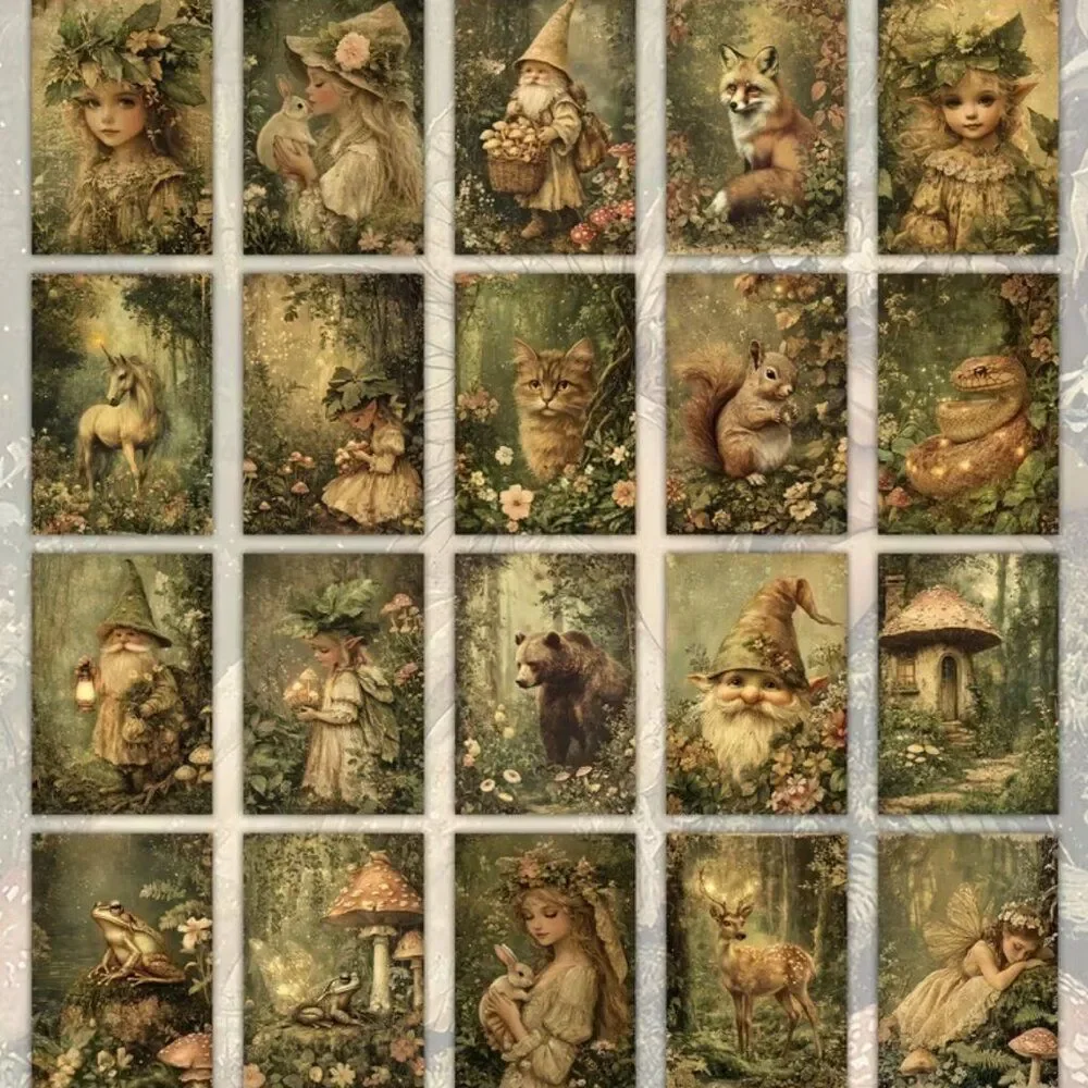 NWT 20pc Vintage Forest Fairy Animals Postcard Set 4x6 Junk Journal Scrapbook